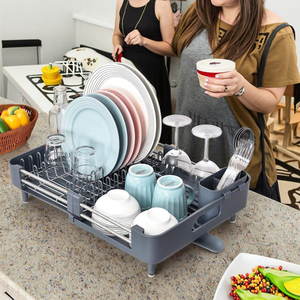 OEM拡張可能グレー皿ラックデュアルパーツ皿排水機非スクラッチ可動カトラリー排水機調整可能収納ホルダーラック - Product Image 5