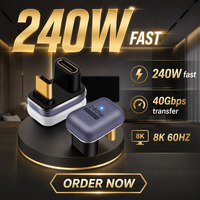 Adaptador USB C (Paquete de 2) Conector en Ángulo, 240W PD, Alta Velocidad 40Gbps, Pantalla 8K, Aleación de Zinc para Laptop/Computadora/Videojuegos