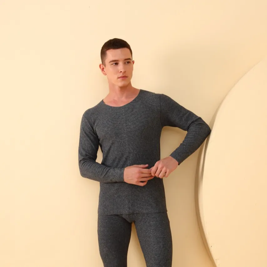 2022 High Quality V-neck Thermal Wear For Men Heated Long Johns Rib Viscose-acrylic Fleece Lined Thermal Set