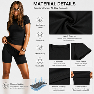 Ensemble décontracté d'été pour <span class=keywords><strong>femme</strong></span> : T-shirt ajusté à manches courtes et short cycliste – Tenue de sport deux pièces pour la gym et l'entraînement - Product Image 5