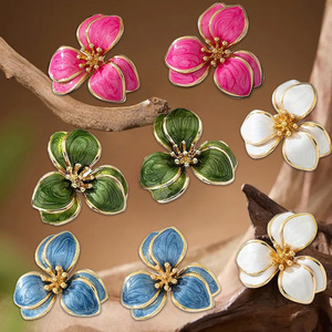 Green Flower Stud <b>Earrings</b> For Women Zinc Alloy Fashion Jewelry Elegant Simple Design - Product Image 3