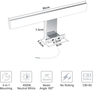 Đèn trang điểm gắn tường hiện đại bán chạy nhất, đèn gương nhôm, thiết bị chiếu sáng tự điều chỉnh màu sắc, trang trí phòng tắm - Product Image 3