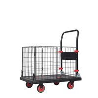 Carretilla de Plataforma de Acero con Recubrimiento de Polvo Plástico, Capacidad de Carga de 500 kg, Cuatro Ruedas, para Compras, Almacenamiento y Uso Industrial