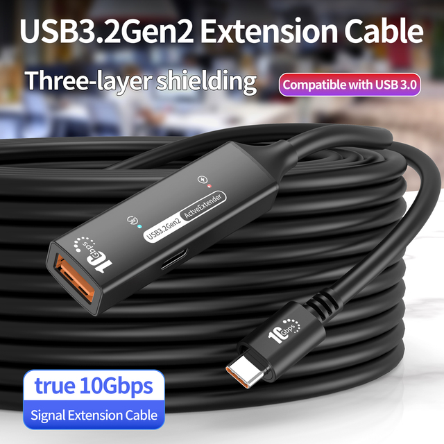 Xput Long Active USB 3.2 Gen 2 Extension Cable 10Gbps Data Transfer 5A Fast Charging Type-C Gold Plated Extra Power Computer