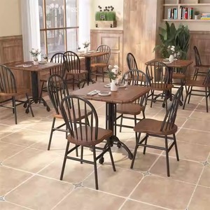 Juego de Mesa y Sillas de Comedor de Madera Maciza con Estructura de Acero Metálico para Restaurante, Apartamento, Almacén o Villa - Product Image 4