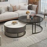 Table Basse en Dalle de Roche, Salon, Simple, Moderne, Petite Taille, Luxe Léger, Nouvelle Table à Thé Ronde en Verre et Marbre
