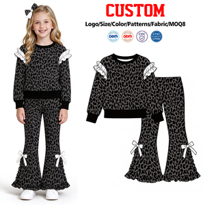 Trendyism Boutique – Pantalon évasé personnalisé pour bébés filles, imprimé rayures bleues et marron, avec nœud, style automne/fêtes, en coton biologique - Product Image 3