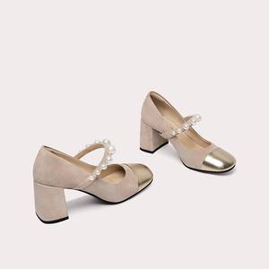 Scarpe Mary Jane da Donna con Tacco Alto, Punta Rotonda, Tacco Spesso, Scarpe da Principessa <span class=keywords><strong>per</strong></span> Feste e Uso Quotidiano, Scarpe Mary Jane con Perle e Cinturino Singolo - Product Image 4