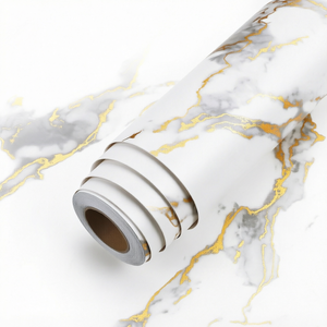 Jinyi Modern Altın Mermer PVC Tezgah Kaplama Kağıdı Kendinden Yapışkanlı Su Geçirmez Duvar Kağıdı Soyulabilir ve Yapıştırılabilir Otel ve Ev Kullanımı İçin - Product Image 1