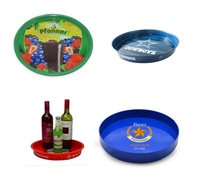 Plateau de service publicitaire rond en plastique antidérapant pour accessoires de bar, personnalisé rouge avec impression pour la bière Cambodgienne Tennent's