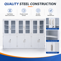Armoire de rangement modulaire en acier pour laboratoire avec portes vitrées, étagères réglables et compartiments inférieurs verrouillables pour projets de laboratoire