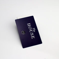 Carte de visite de luxe en acier inoxydable noir mat, gravée au laser avec logo personnalisé et impression UV, forme sur mesure