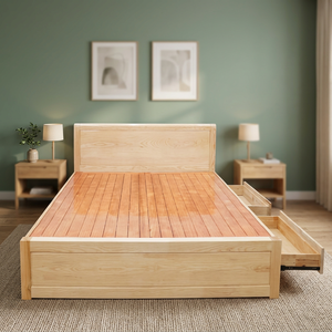 Base de Cama de Roble Macizo Tallada a Mano, Estilo Rústico, con Cajones, Capacidad de Carga de 250kg-450kg, Tamaño Queen/King - Product Image 2