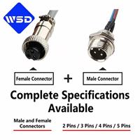 Câble de connexion aviation étanche WSD Factory OEM personnalisé GX12 GX16 à joint de bout, 2-10 broches, faisceau de câblage