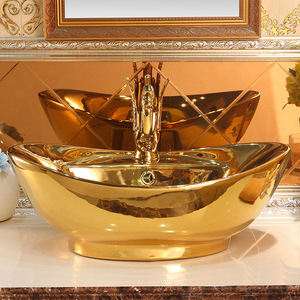 Lavabo de salle de bains en plaqué or, 1 pièce, style européen de luxe, pour hôtel maison, en céramique - Product Image 3