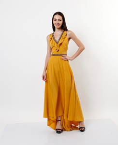 Maxivestido con cuentas a mano para mujer de puntada fina artesanal superior con diseño largo elegante y brillante para desfile de moda y fiesta, ropa para eventos - Product Image 1