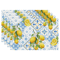 Set de 4 sets de table imprimés motif citron bleu italien, 12x18 pouces, pour la décoration de table à manger et de fêtes à domicile