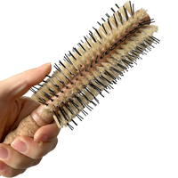 Brosse à cheveux ronde en poils de sanglier et nylon, manche en liège naturel, pour séchage, bouclage et coiffage en salon