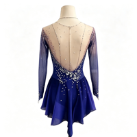Robe de patinage artistique à manches longues dégradé noir et rose, dos profondement ouvert, ornée de strass, pour spectacle de danse sur glace