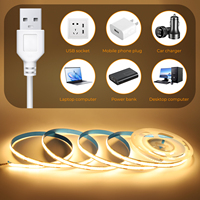 Bande LED COB en rouleau, 320 LED/m, dimmable, découpable, USB 5V, 8mm de large, fonction plug-in, ruban LED sans points pour chambre et cuisine