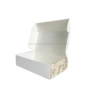 Recyclable Post-industrial Pencil Sketch Barista Image Printed Beige & White Greaseproof Paper Cardboard Box for Donut Croissant