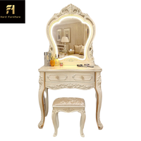 Coiffeuse de luxe française en bois avec miroir LED tactile, mini coiffeuse européenne pour chambre de fille