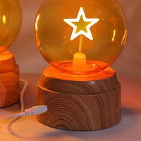Veilleuse boule de cristal avec base en plastique lumineuse, forme géométrique 3D peinte, décoration de bureau DIY, cadeau de fêtes