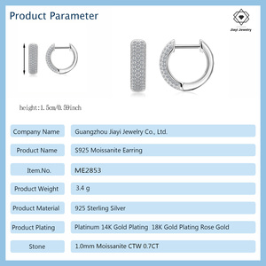 <span class=keywords><strong>Orecchini</strong></span> a Cerchio in <span class=keywords><strong>Argento</strong></span> Sterling S925 con Moissanite da 0,7 CTW, Design Rettangolare Scintillante con Pavé - Product Image 2