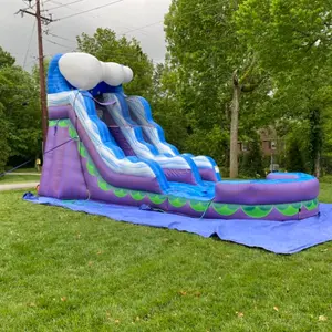 저렴한 상업 보라색 야외 놀이터 대리석 색상 사용자 정의 toboggan castillo inflable 물 슬라이드 풍선 슬라이드