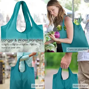 Groothandel kleurrijke polyester opvouwbare boodschappentas, herbruikbare lichtgewicht boodschappentas met elastische band voor de detailhandel - Product Image 6