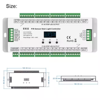 Contrôleur Variateur Capteur de Bande Lumineuse ES32 PIR DC5-24V, Contrôleur Variateur d'Escalier 32 Canaux pour Bande LED Pixel RGB SPI