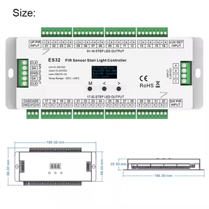 Es32 PIR DC5-24V dải ánh sáng dimmers điều khiển cảm biến cầu thang dimmer điều khiển 32CH <span class=keywords><strong>RGB</strong></span> pixel SPI <span class=keywords><strong>LED</strong></span> Strip ánh sáng cầu thang - Product Image 2