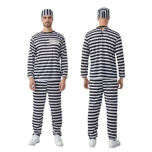 Disfraz de ladrón XJ para cosplay, conjunto a rayas blancas y negras para fiesta de Halloween, uniforme de prisionero para adultos, hombres y mujeres. - Product Image 3
