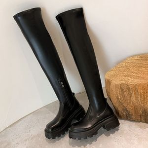 Botas de plataforma con suela gruesa, estilo largo, por encima de la rodilla, diseño personalizado y moderno. - Product Image 2