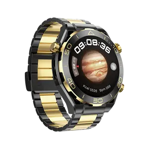 Z91 Promax jam tangan pintar pria, arloji cerdas layar sentuh dengan baterai tekanan darah, panggilan telepon Bluetooth emas bulat