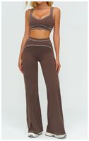Ensemble de yoga brossé contrastant anti-transpiration avec bretelles – Tenue de sport haut de gamme pour femme en Spandex/Nylon
