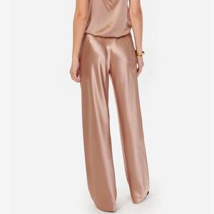 Fabricación de Ropa China, <span class=keywords><strong>Pantalones</strong></span> Anchos de Satén Personalizados para <span class=keywords><strong>Mujer</strong></span>, Color Champán, <span class=keywords><strong>Pantalones</strong></span> Largos Casuales de Satén para <span class=keywords><strong>Mujer</strong></span> - Product Image 3