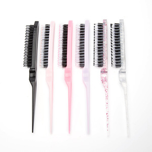 Peigne à cheveux professionnel de grande taille pour salon, brosse à cheveux en plastique à trois rangées avec poils noirs pour chignon et maquillage de soirée - Product Image 1