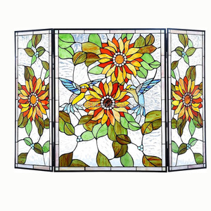 Stained Glass Fireplace <b>Screen</b> 3 <b>Panels</b> Pastoral Style Floria Design Traditional <b>Decoration</b> for Living Room Meeting Room - Product Image 3