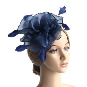 Venta al por mayor moda ligera lujo Organza flor Retro velo etéreo estético artístico pluma malla tocado Festival sombrero - Product Image 6