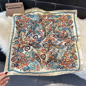 وشاح نسائي مطبوع بتصميم عتيق من الحرير الصناعي - وشاح مربع 70 سم شال راقي متعدد الاستخدامات وشاح رقبة صغير مربع للرأس - Product Image 3