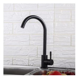 Robinet de cuisine moderne en acier inoxydable noir mat, à arc haute, pivotant à 360°, monocommande, <span class=keywords><strong>mitigeur</strong></span> eau chaude et froide pour évier de comptoir - Product Image 1