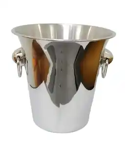 Custom Logo Stainless Steel With Handle 201 304 Metal Ice Cooler Bucket Champagne Party Ice Bucket
