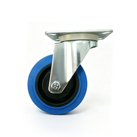 Roue pivotante à plateau en TPR bleu pour chariot logistique, anti-bruit, non-marquante, roulement moyen
