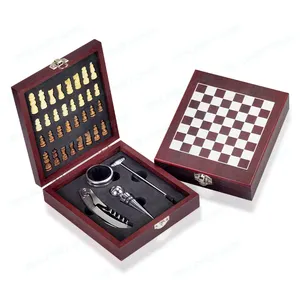 Wholesale High Quality Stainless Steel Wine Corkscrew Opener Gift Set With Chess Wine Accessories Bar Tools Wooden Box