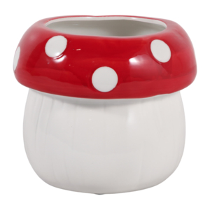 Vaso per Fiori a Forma di Fungo in Gres con Puntini Rossi e Bianchi per Decorazione Interna ed Esterna del Giardino - Product Image 1