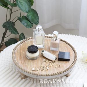 Retro American Country Style Wooden <b>Tray</b> Round Beaded Design Multifunctional <b>Storage</b> <b>Trays</b> For Home Decor Cake Display - Product Image 2