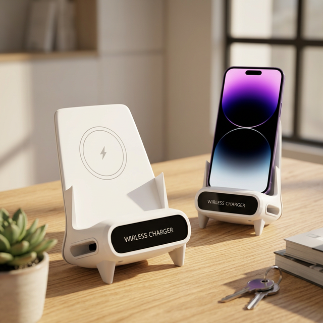 Desktop Wireless Charger & Phone Holder Stand with 15W USB Fast Charging for IPhone//Vivo/ Smartphones Smartwatches