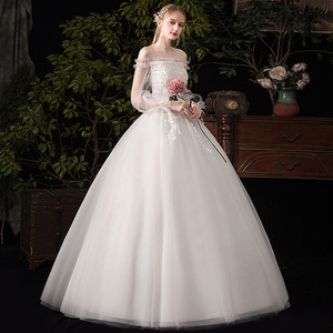 Vestido de <span class=keywords><strong>novia</strong></span> ligero con hombros descubiertos, nuevo, de alta calidad, estilo francés, para mujer, largo hasta el suelo, para sesiones de fotos de viaje, otoño - Product Image 4