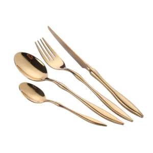 Stainless Steel Spoon And Fork Shiny Flatware Luxury Gold Plated High End Cutlery Set